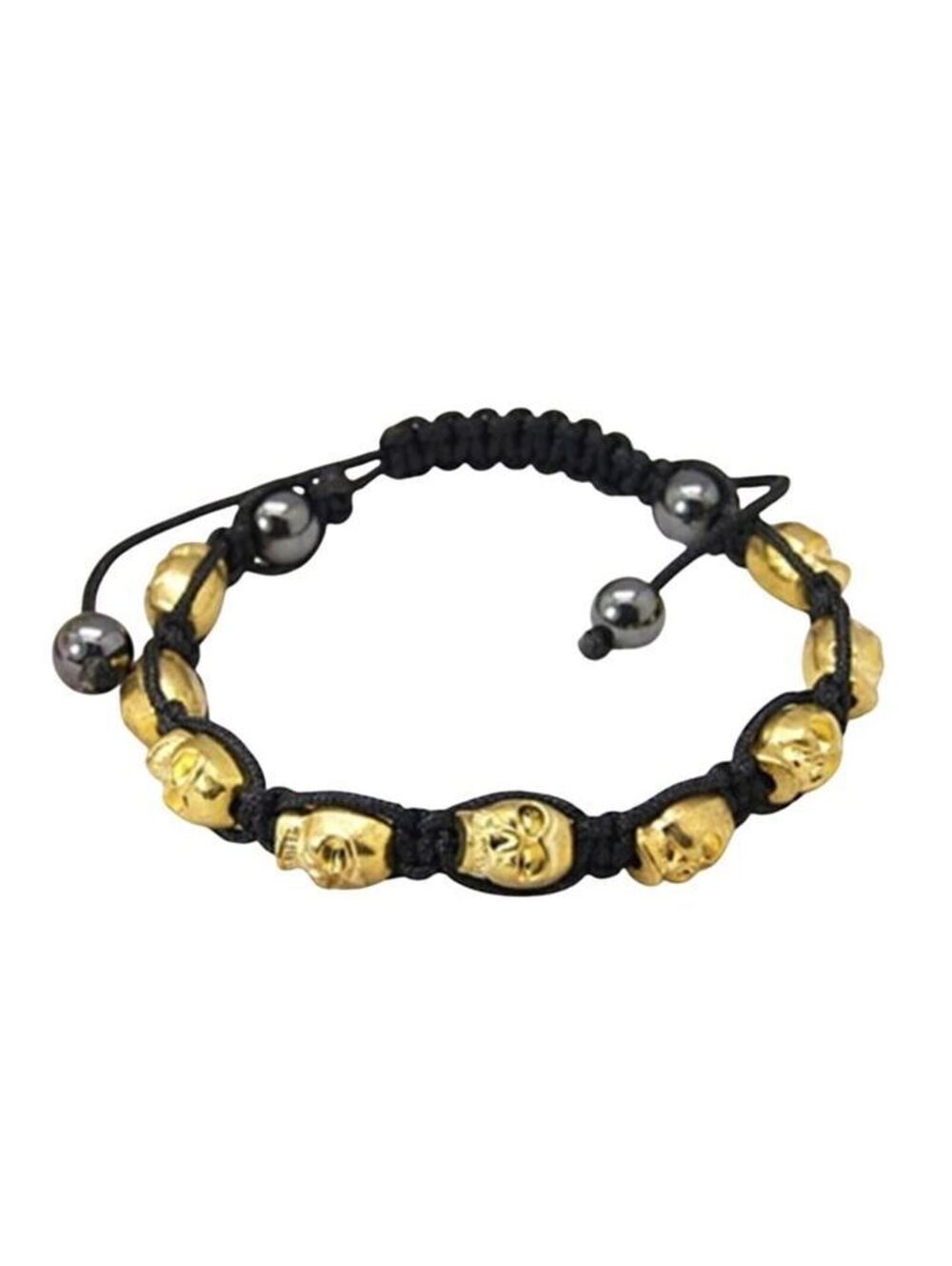 Adjustable Gold Skulls Gunmetal Hematite Beads Black Macrame Shamballa Bracelet